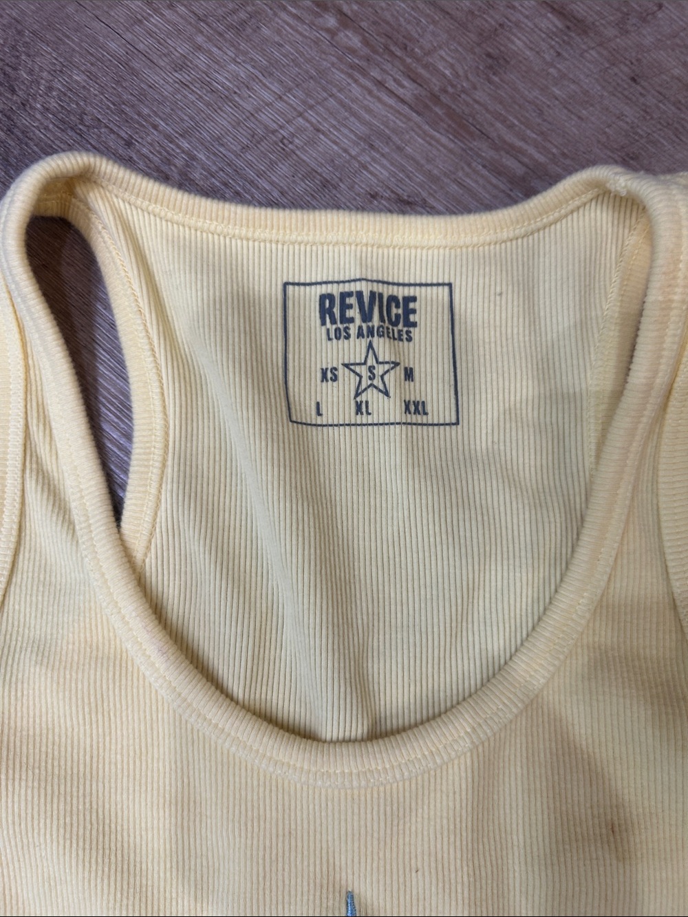 REVICE Yellow Ribbed Kids Tank with Blue Embroidered Logo - Picture 2 of 4